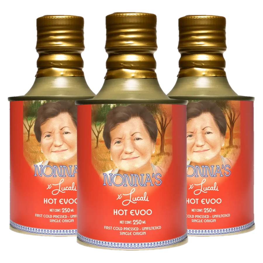 Three bottles of Nonna’s Hot EVOO
